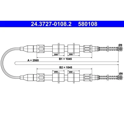 Billede af ATE 24.3727 0108.2 Håndbremsekabel 2565 VOLKSWAGEN: Passat B2 Variant