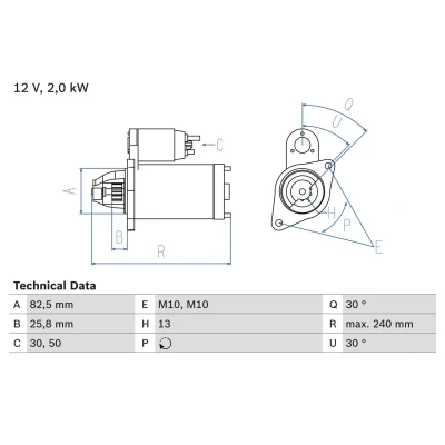 Billede af BOSCH 0 986 023 000 Starter 12V 2,5kW 13 30 rechts 82,5mm MERCEDES BENZ: Sprinter 3.5 T Van