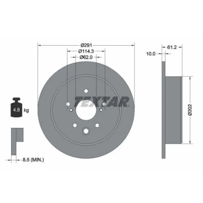 Billede af TEXTAR PRO 92179803 Bremseskiver 291 10 05/08 114,3 fuldstændigt coatet uden hjullejer, hjulbolte, hjulnav LEXUS: IS 3, 2