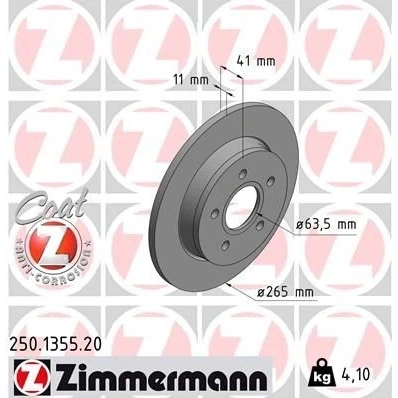 Billede af ZIMMERMANN COAT Z 250.1355.20 Bremseskiver 265 11 5/5 5 108 fuldstændigt coatet FORD: Focus 2 Kombi, C Max,