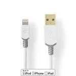 Billede af USB kabel 2.0 Apple Lightning 8 pin A han 480 Mbps 12 W Guldplateret 2.00 m Runde PVC Grå / Hvid Window Box