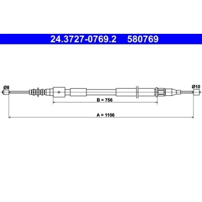 Billede af ATE 24.3727 0769.2 Håndbremsekabel 1106 OPEL: Corsa C Hatchback