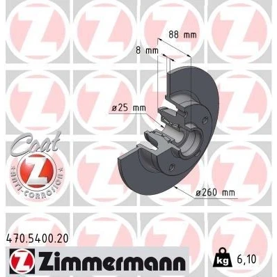 Billede af ZIMMERMANN Bremseskive RENAULT: MEGANE 3 Coupe, Fluence, 260mm 8mm 5/5 5 hul 114mm fuldstændigt coatet 470.5400.20 Bremseskiver, Skivebremser