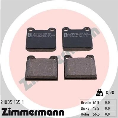 Billede af ZIMMERMANN 21035.155.1 Bremseklodser Billede svarer til leveringsomfang MERCEDES BENZ: W123 Sedan, SL Cabriolet, Coupe