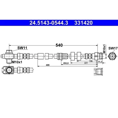 Billede af ATE 24.5143 0544.3 Bremseslange 540 M10x1 VOLKSWAGEN: Polo V Hatchback, SEAT: Ibiza 4 Sportcoupe, 4, ST