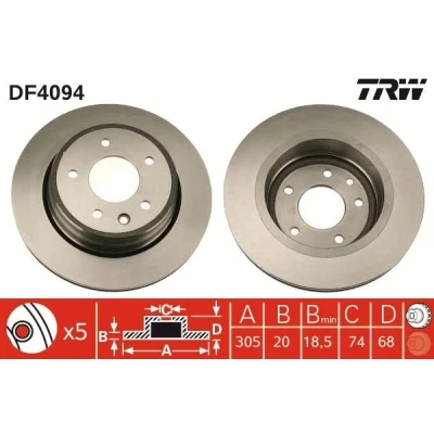Billede af TRW DF4094 Bremseskiver 305 20 5 121 ventileret lakeret JAGUAR: XJ Sedan, XK 8 Cabriolet