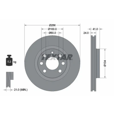 Billede af TEXTAR PRO 92039203 Bremseskiver 256 24 04/07 100 udvendig ventileret coatet uden hjulbolte, hjulnav OPEL: Vectra A Sedan, Calibra A, Kadett E CC