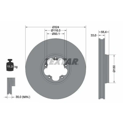 Billede af TEXTAR Bremseskive FORD: Transit Custom V362 Van, Tourneo Bus, Bus 33mm 05/05 116mm indvendigt ventileret coatet