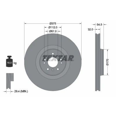 Billede af TEXTAR PRO 92176603 Bremseskiver 375 32 05/08 112 indvendigt ventileret coatet uden hjullejer, hjulbolte, hjulnav MERCEDES BENZ: ML klasse