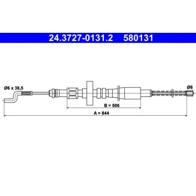 Billede af ATE 24.3727 0131.2 Håndbremsekabel 844 VOLKSWAGEN: Transporter 4 Bus,