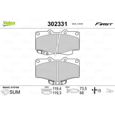 Billede af VALEO 302331 Bremseklodser foraksel Inkl. slidadvarselskontakt uden anti knirke plade TOYOTA: Land Cruiser 80, Prado 70 SUV