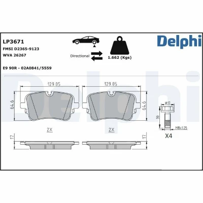 Billede af DELPHI LP3671 Bremseklodser Forberedt til slidindikator med anti knirke plade tilbehør AUDI: Q7, A8, A6 C8 Sedan, VOLKSWAGEN: Touareg III