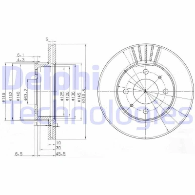 Billede af DELPHI BG3749 Bremseskiver 241 19 4 ventileret olieret ubehandlet uden hjullejer, ABS sensorring HYUNDAI: ACCENT 2