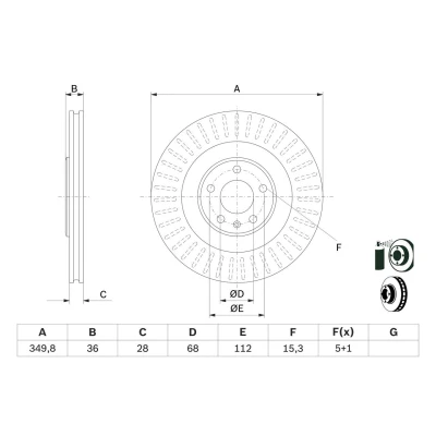 Billede af BOSCH 0 986 479 E41 Bremseskiver 349,8 28 5 112 ventileret coatet AUDI: Q7, A6 C8 Avant, A8, VOLKSWAGEN: Touareg III
