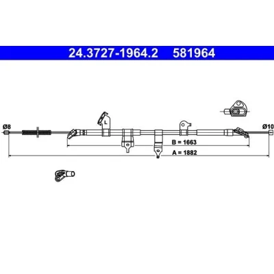 Billede af ATE 24.3727 1964.2 Håndbremsekabel 1882 TOYOTA: RAV4 III SUV