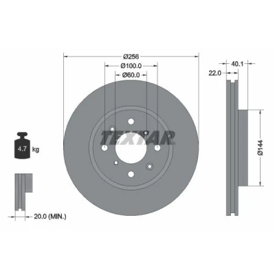 Billede af TEXTAR PRO 92232803 Bremseskiver 256 22 04/08 100 indvendigt ventileret coatet uden hjulbolte, hjulnav SUZUKI: SWIFT 4