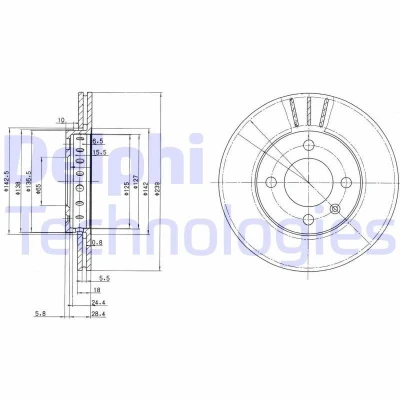Billede af DELPHI BG2982 Bremseskiver 239 18 4 ventileret olieret ubehandlet uden hjullejer, ABS sensorring VOLKSWAGEN: Lupo / 3L, Fox Hatchback