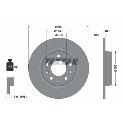 Billede af TEXTAR PRO 92125603 Bremseskiver 280 10 05/08 114,3 fuldstændigt coatet uden hjulbolte, hjulnav MAZDA: 6 Stationcar, Hatchback, Sedan