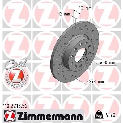 Billede af ZIMMERMANN 110.2213.52 Bremseskiver 278 12 10/5 5 110 fuldstændigt, hullet coatet ALFA ROMEO: Giulietta Hatchback, 159 Sportwagon, Sedan