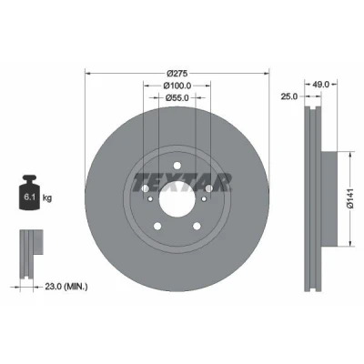 Billede af TEXTAR PRO 92173103 Bremseskiver 275 25 05/07 100 indvendigt ventileret coatet uden hjulbolte, hjulnav TOYOTA: Celica VII Coupe, Corolla IX Sedan