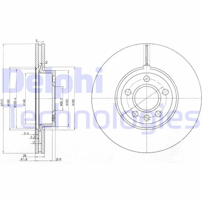 Billede af DELPHI BG3719 Bremseskiver 313 25 5 ventileret olieret ubehandlet uden hjullejer, ABS sensorring VOLKSWAGEN: Transporter 4 Bus,