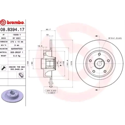 Billede af BREMBO BEARING DISC LINE 08.B394.17 Bremseskiver 270 10 5 fuldstændigt med hjullejesæt, ABS sensorring RENAULT: MEGANE 2 Kombi,
