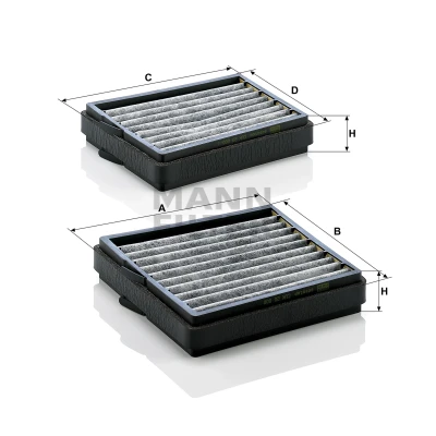 Billede af MANN FILTER CUK 20 000 2 Kabinefilter Aktivkulfilter 184, 184 136 40 MERCEDES BENZ: C klasse Sedan, T modell, CLK Cabriolet