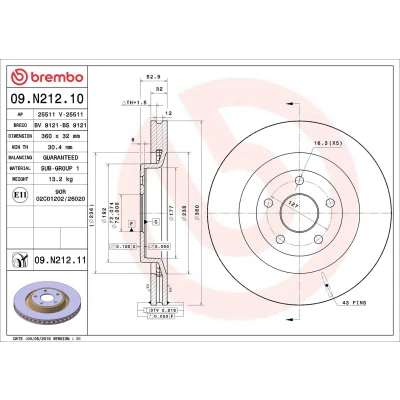 Billede af BREMBO COATED DISC LINE 09.N212.11 Bremseskiver 360 32 5 indvendigt ventileret coatet JEEP: GRAND CHEROKEE 3