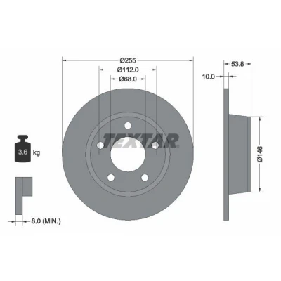 Billede af TEXTAR PRO 92104103 Bremseskiver 255 10 05/05 112 fuldstændigt coatet uden hjulbolte, hjulnav AUDI: A6 C5 Avant, Sedan