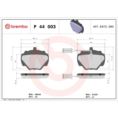 Billede af BREMBO P 44 003 Bremseklodser Inkl. slidadvarselskontakt uden tilbehør LAND ROVER: Range Rover 1, Discovery 1
