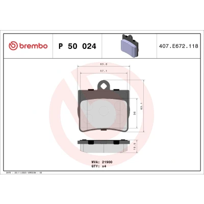 Billede af BREMBO P 50 024 Bremseklodser Ekskl. slidadvarselskontakt uden tilbehør MERCEDES BENZ: C klasse Sedan