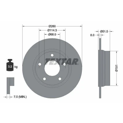 Billede af TEXTAR Bremseskive 8mm 05/05 114,3mm fuldstændigt coatet 92335803 432066LA0A,432067177R Bremseskiver, Skivebremser
