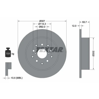 Billede af TEXTAR PRO 92170803 Bremseskiver 307 12 05/12 114,3 fuldstændigt coatet uden hjulbolte, hjulnav LEXUS: IS I Sportcross, Sedan, GS II
