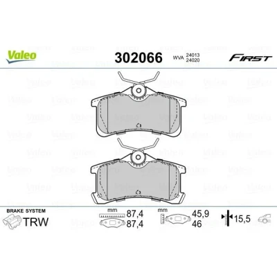 Billede af VALEO 302066 Bremseklodser FIRST bagaksel Ekskl. slidadvarselskontakt med anti knirke plade TOYOTA: Corolla VIII Compact, Liftback