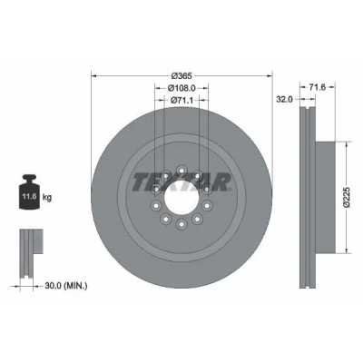 Billede af TEXTAR PRO 92223103 Bremseskiver 365 32 05/10 108 indvendigt ventileret coatet uden hjulbolte, hjulnav JAGUAR: S Type
