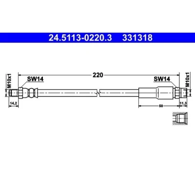 Billede af ATE 24.5113 0220.3 Bremseslange 215 M10x1 AUDI: 80 B4 Sedan, 200 C3 Avant, 100 C4 Avant