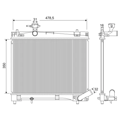 Billede af VALEO 701216 Radiator Aluminium 350 478 16 uden kappe Loddet køleripper TOYOTA: Yaris III Hatchback