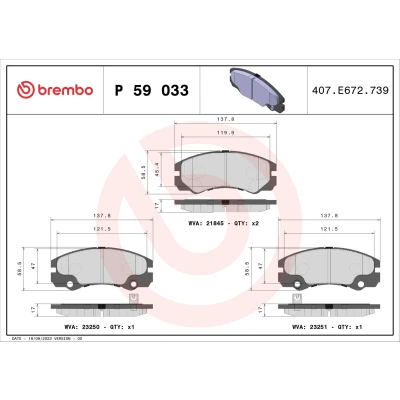 Billede af BREMBO P 59 033 Bremseklodser Forberedt til slidindikator uden tilbehør