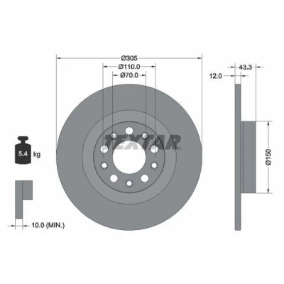 Billede af TEXTAR Bremseskive JEEP: Renegade SUV 12mm 05/10 110mm fuldstændigt coatet 92351003 52104245 Bremseskiver, Skivebremser