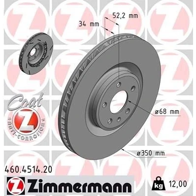 Billede af ZIMMERMANN 460.4514.20 Bremseskiver 350 34 6/5 5 112 indvendigt ventileret, opslidset coatet højkarboniseret PORSCHE: Macan