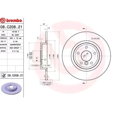 Billede af BREMBO COATED DISC LINE 08.C208.21 Bremseskiver 300 10 5 fuldstændigt coatet JAGUAR: XF Sedan