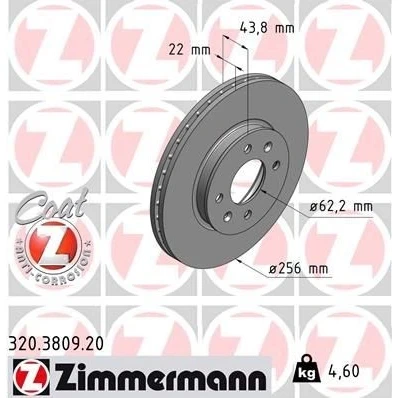 Billede af ZIMMERMANN COAT Z 320.3809.20 Bremseskiver 256 22 6/4 4 100 indvendigt ventileret coatet KIA: RIO 3, 3 Stufenheck