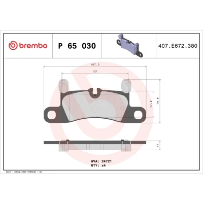 Billede af BREMBO P 65 030 Bremseklodser Forberedt til slidindikator med afbalanceringsvægt, uden tilbehør PORSCHE: Cayenne