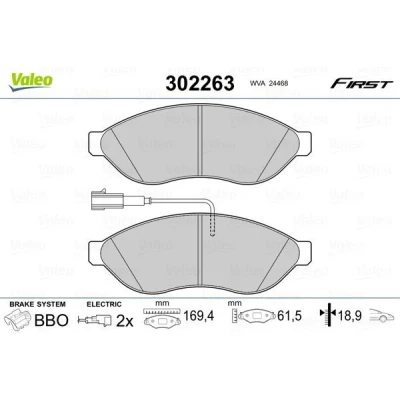 Billede af VALEO 302263 Bremseklodser foraksel Inkl. slidadvarselskontakt med anti knirke plade FIAT: Ducato III Ladvogn / Chassis, Grande Punto Hatchback