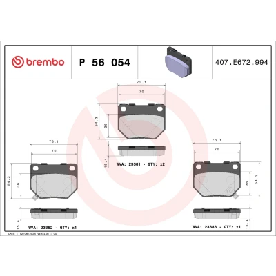 Billede af BREMBO P 56 054 Bremseklodser med akustisk advarsel for slid uden tilbehør SUBARU: Impreza II Stationcar, NISSAN: 300ZX Coupe