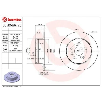 Billede af BREMBO 08.B566.21 Bremseskiver 281 10 5 fuldstændigt coatet