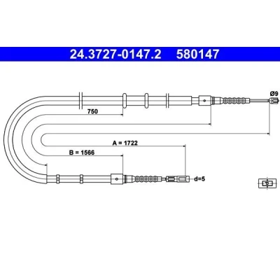 Billede af ATE 24.3727 0147.2 Håndbremsekabel 1722 AUDI: 80 B4 Avant