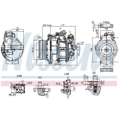 Billede af NISSENS 890749 Kompressor 7SAS17C 12 PAG 46 YF R 134a MERCEDES BENZ: C klasse T modell, E Sedan