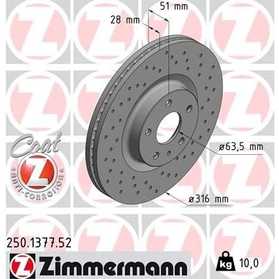 Billede af ZIMMERMANN SPORT COAT Z 250.1377.52 Bremseskiver 316 28 6/5 5 108 indvendigt ventileret, hullet coatet FORD: Mondeo Kombi