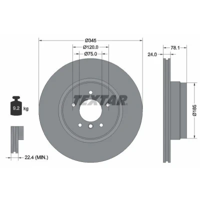 Billede af TEXTAR PRO 92161203 Bremseskiver 345 24 05/06 120 indvendigt ventileret coatet uden hjulbolte, hjulnav BMW: X5, X6